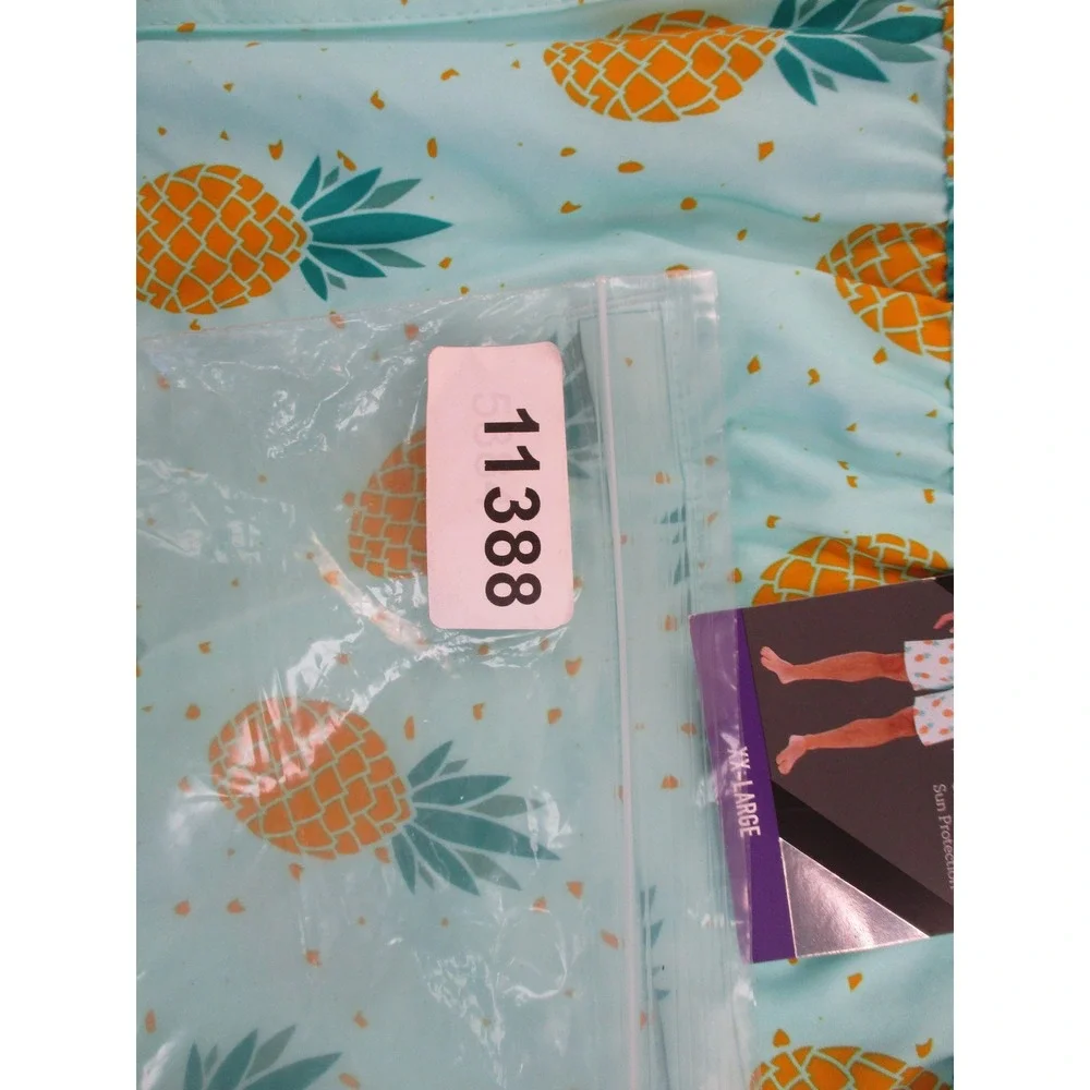 Member's Mark Swim Trunks Men XXL Mint Mist Pineapple Print Resort 4-Way Stretch